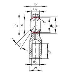 桿端軸承 GIKPSR30-PS, 根據(jù) DIN ISO 12 240-4 標(biāo)準(zhǔn)，特種鋼材料，帶右旋內(nèi)螺紋，免維護(hù)
