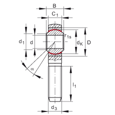 桿端軸承 GAKSR14-PS, 根據(jù) DIN ISO 12 240-4 標準，特種鋼材料，帶右旋外螺紋，免維護