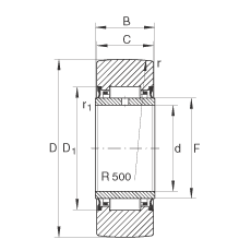 支撐型滾輪 NA2210-2RSR, 無軸向引導(dǎo)，兩側(cè)唇密封