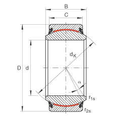 關(guān)節(jié)軸承 GE70-UK-2RS, 根據(jù) DIN ISO 12 240-1 標(biāo)準(zhǔn), 免維護(hù)，兩側(cè)唇密封