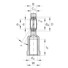 桿端軸承 GIR70-DO-2RS, 根據(jù) DIN ISO 12 240-4 標(biāo)準(zhǔn)，帶右旋內(nèi)螺紋，需維護(hù)，兩側(cè)唇密封