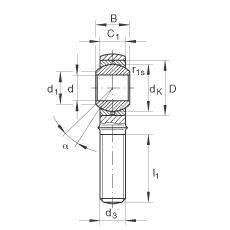 桿端軸承 GAKL30-PB, 根據(jù) DIN ISO 12 240-4 標(biāo)準(zhǔn)，帶左旋外螺紋，需維護(hù)