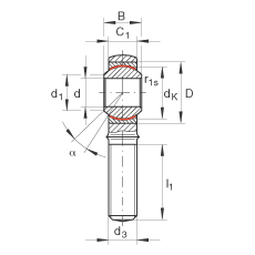 桿端軸承 GAKR6-PW, 根據(jù) DIN ISO 12 240-4 標準，帶右旋外螺紋，需維護