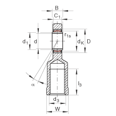 桿端軸承 GIR70-UK-2RS, 根據(jù) DIN ISO 12 240-4 標(biāo)準(zhǔn)，帶右旋內(nèi)螺紋，免維護，兩側(cè)唇密封