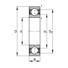 深溝球軸承 6312-2RSR, 根據(jù) DIN 625-1 標(biāo)準(zhǔn)的主要尺寸, 兩側(cè)唇密封