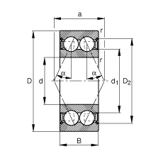 角接觸球軸承 3216-B-2Z-TVH, 根據(jù) DIN 628-3 標(biāo)準(zhǔn)的主要尺寸，雙列，兩側(cè)間隙密封，接觸角 α = 25°