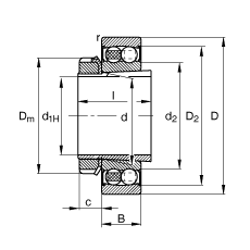 自調(diào)心球軸承 2206-K-2RS-TVH-C3 + H306, 根據(jù) DIN 630 和 DIN 5415 標(biāo)準(zhǔn)的主要尺寸, 帶錐孔和緊定套，兩側(cè)唇密封