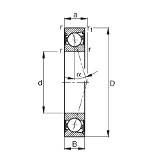 主軸軸承 B7014-C-2RSD-T-P4S, 調(diào)節(jié)，成對安裝，接觸角 α = 15°，兩側(cè)唇密封，非接觸，加嚴(yán)公差