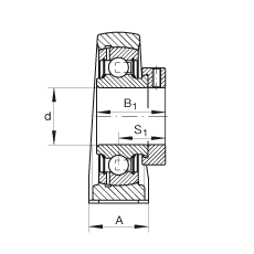直立式軸承座單元 PAK45, 鑄鐵軸承座，外球面球軸承，根據(jù) ABMA 15 - 1991, ABMA 14 - 1991, ISO3228 帶有偏心緊定環(huán)