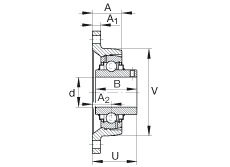 軸承座單元 RCJTY1-1/8, 對角法蘭軸承座單元，鑄鐵，根據(jù) ABMA 15 - 1991, ABMA 14 - 1991, ISO3228 內(nèi)圈帶有平頭螺栓，R型密封，英制